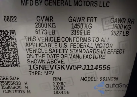 2023 Chevrolet Traverse Awd Lt Cloth from USA, damaged, VIN 1GNEVGKW5PJ114556